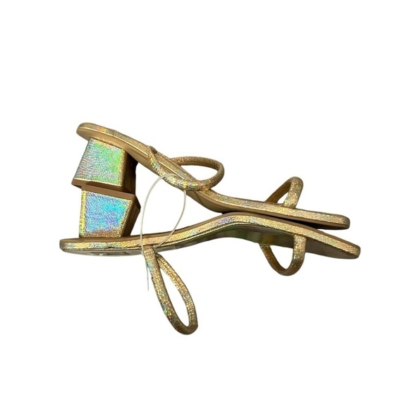 NEW Dolce Vita Two Band Holographic Gold Low Block Heel Sandals - Size 8.5 - Picture 3 of 6